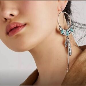 Free People Winona Hoops in Silver and Turquoise